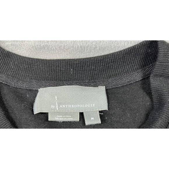 by Anthropologie Shirt Womens Medium Black Puff Sleeve Mixed Media Ruched Satin - Picture 2 of 7